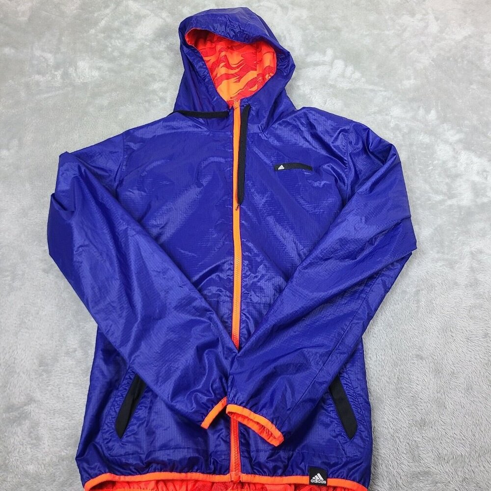 Adidas 2.0 Reversable Windbreaker‎ Men's Small Multi Orange Blue Stripe Neon